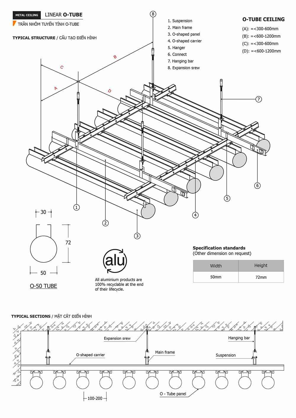 bản vẽ trần nhôm o-tube 5